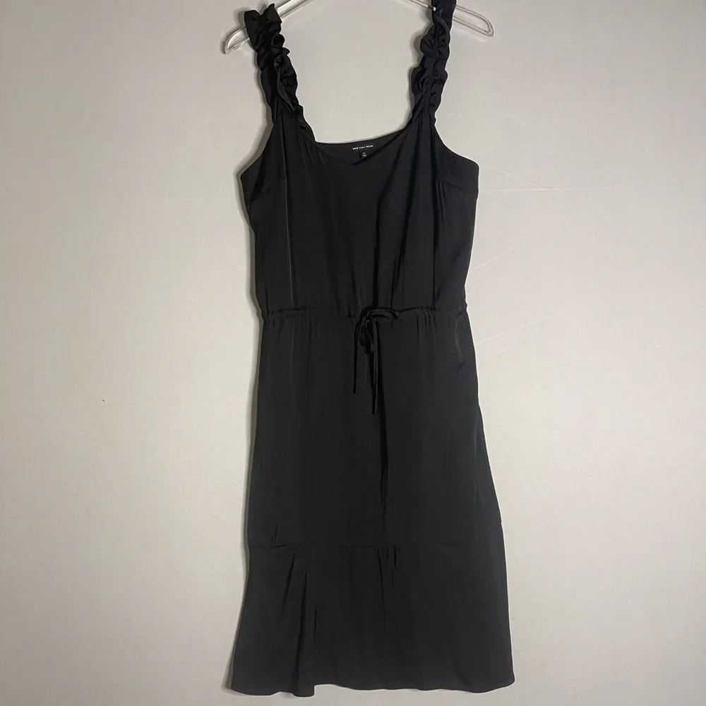 WHO What Wear Little Black Drawstring Waist Dress Gathered Straps Medium